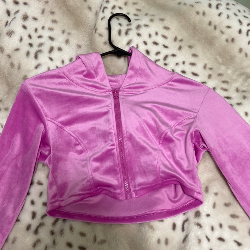 Velvet tracksuit set - cropped hooded top- sweatpants with cut out waistband- XS